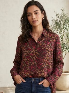 Go Silk Sueded Washable Silk Animal Print Quiet Luxury Top Size 2X